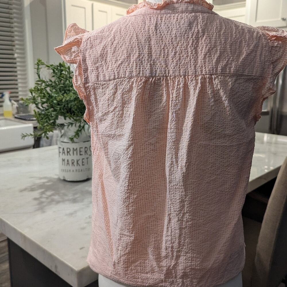 #301 Ruffled Pink Button-Up Top from The Loft - Picture 3 of 6